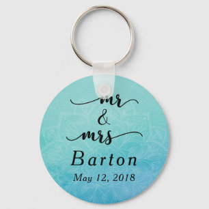 Teal & Blue Mandala Wedding Celebration Key Ring