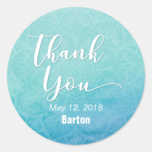Teal & Blue Mandala Wedding Celebration Thank You Classic Round Sticker