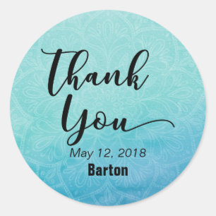 Teal & Blue Mandala Wedding Celebration Thank You Classic Round Sticker