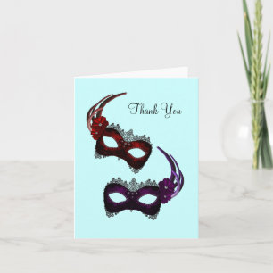Teal Blue Mardi Gras Masks Thank You Cards