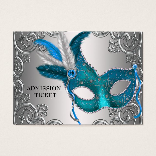Teal Blue Masquerade Party Admission Tickets (Front)