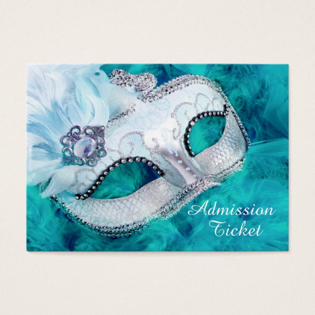 Teal Blue Masquerade Party Admission Tickets (Front)