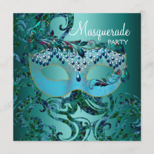 Teal Blue Masquerade Party Invitations