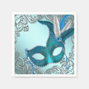 Teal Blue Masquerade Party Napkin