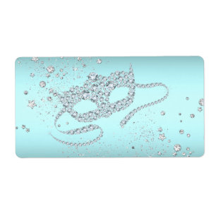 Teal Blue Masquerade Party Water Bottle Labels