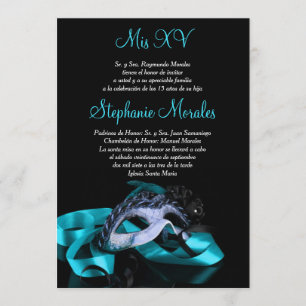 Teal Blue Masquerade Quinceanera Invitation