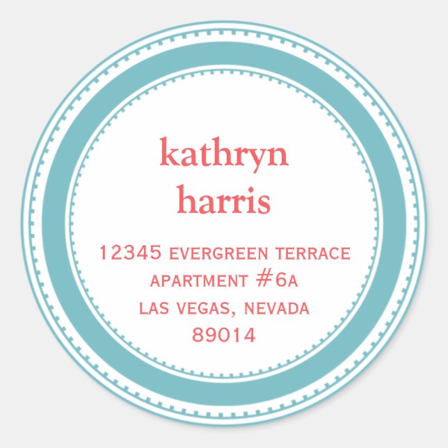 Teal blue medallion modern circle address label (Front)