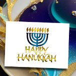 Teal Blue Menorah Flames Happy Hanukkah Card<br><div class="desc">Holiday themed items designed by Umua. Printed and shipped by Zazzle or their affiliates.</div>