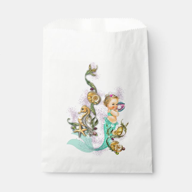 Teal Blue Mermaid Baby Shower Favour Bag (Front)