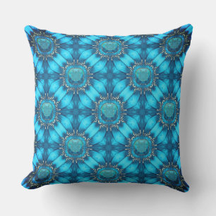 Teal Blue Metal Flowers with Gems Pattern Cushion
