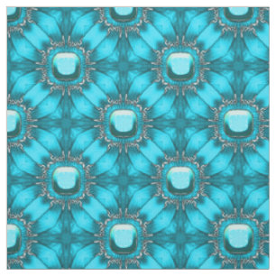 Teal Blue Metal Flowers with Gems Pattern Fabric