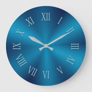 Teal Blue Metallic Clock and Pattern Roman Numbers