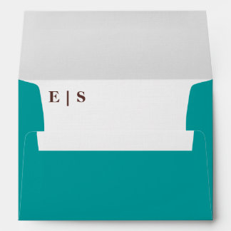 Teal Blue Minimalist Monogram Couple Photo Wedding Envelope
