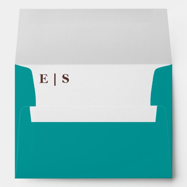 Teal Blue Minimalist Monogram Couple Photo Wedding Envelope (Back (Bottom))