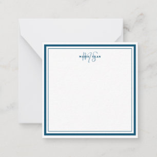 Teal Blue Minimalist Simple Monogram Two Border Card