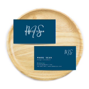 Teal Blue Minimalist Simple Two Monogram Business Card