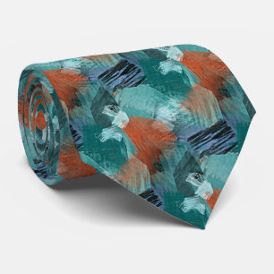 Teal Blue Mint Green Orange Abstract Art Tie