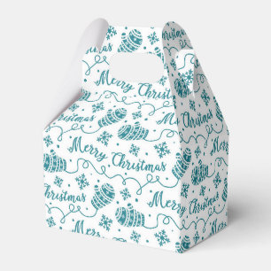 Teal Blue Mittens Pattern Christmas Favour Box