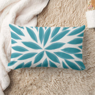 Teal Blue Modern Chrysanthemum Floral Pillow