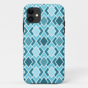 Teal Blue Modern Diamond Geometric Pattern iPhone 11 Case