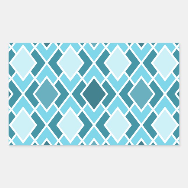 Teal Blue Modern Diamond Geometric Pattern Rectangular Sticker (Front)
