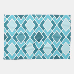 Teal Blue Modern Diamond Geometric Pattern Tea Towel