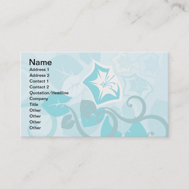 Teal Blue Modern Leaf Flower and Vine Business Card (Front)