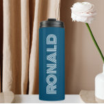 Teal Blue Modern Typography Personalised Name Thermal Tumbler<br><div class="desc">Keep hot beverages hot and cold beverages cold with this trendy,  insulated thermal tumbler that is a teal blue colour along with name printed in white,  modern  typography. Edit your thermal tumbler and replace name with desired name. Perfect for a birthday gift,  wedding groomsman gift,  etc.</div>