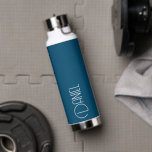 Teal Blue Modern Typography Personalised Water Bottle<br><div class="desc">Trendy,  vacuum insulated water bottle that features personalised name in white,  modern typography on a teal blue colour background. Personalise bottle by editing and replacing name with your own as desired. Perfect for a birthday gift,  wedding groomsman gift,  etc. Select your water bottle style. Select your water bottle style.</div>