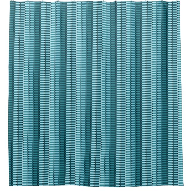 Teal Blue Modern Unique Abstract Stripe Pattern Shower Curtain (Front)