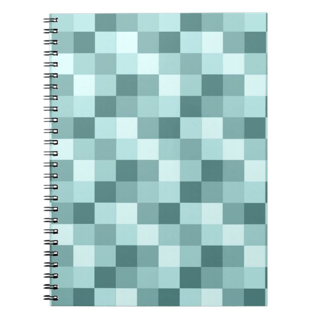 Teal Blue Monochrome Chequered Pattern Notebook (Front)