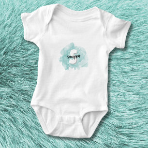 Teal Blue Monogram Baby Boy Bodysuit