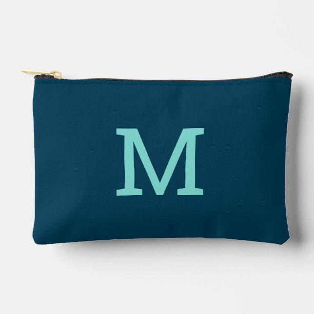 Teal Blue Monogram Initial Accessory Makeup Bag (Front)