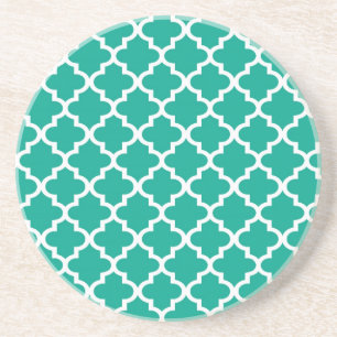 Teal blue Moroccan tile pattern geometric modern Coaster