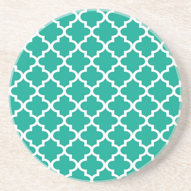 Teal blue Moroccan tile pattern geometric modern Coaster (Front)