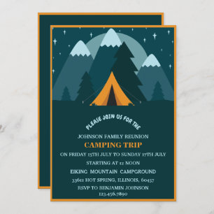 Teal Blue Mountains &Tent Camping Family Reunion Invitation