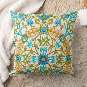 Teal Blue & Mustard William Morris Vine Arts Cushion