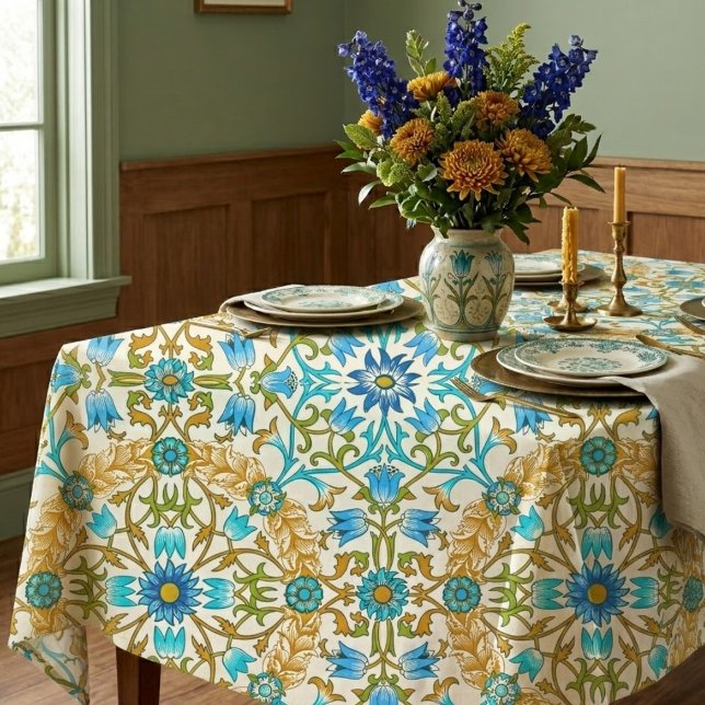 Teal Blue & Mustard William Morris Vine Arts  Tablecloth (Creator Uploaded)