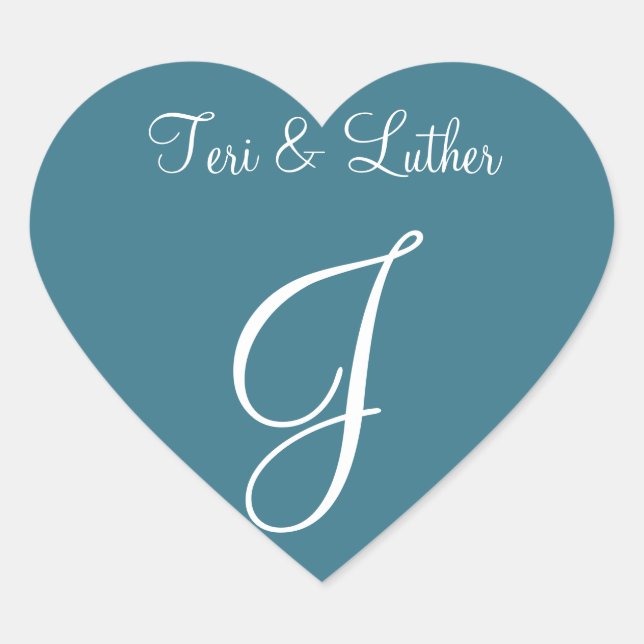 Teal Blue Names Initials Invitation Heart Sticker (Front)
