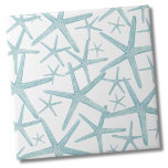 Teal Blue Nautical Beach Pattern Ceramic Tile<br><div class="desc">A cute and trendy light blue teal coastal beach pattern with starfish. Whether you want to use this tile as a little coaster or trivet for a drink or plate... or you want to go big with a kitchen backsplash, or bathroom tile, is up to you! Do a full wall,...</div>