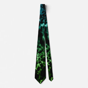Teal Blue Neon Green Marble Black Neck Tie