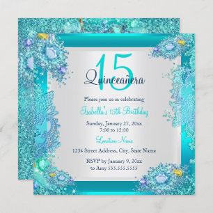 Teal Blue Ocean Quinceanera 15th Birthday Invitation