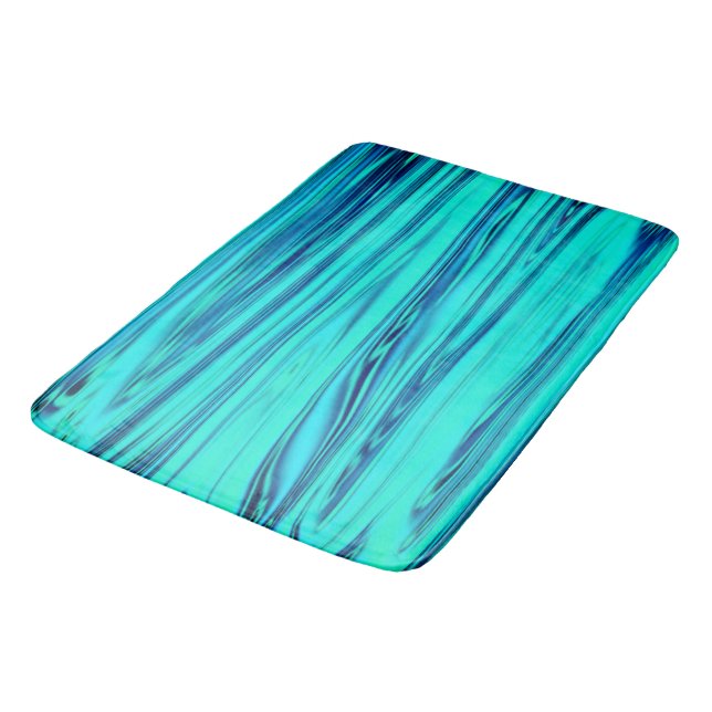 Teal Blue Ocean Wave Shiny Abstract Cute Colourful Bath Mat (Angled)