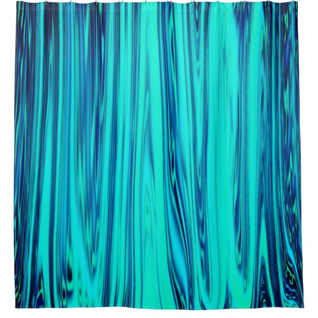 Teal Blue Ocean Wave Shiny Abstract Cute Colourful Shower Curtain (Front)