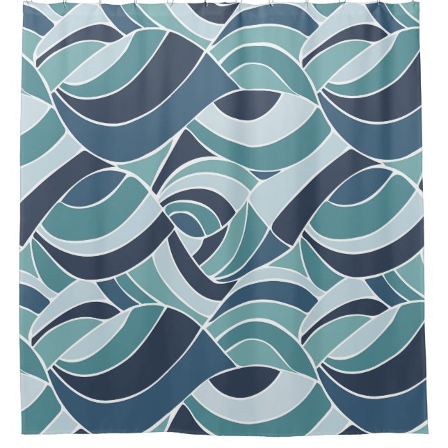 Teal & Blue Ocean Waves Shower Curtain (Front)