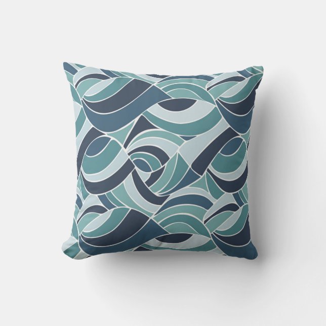 Teal & Blue Ocean Waves Throw Pillow (Front)