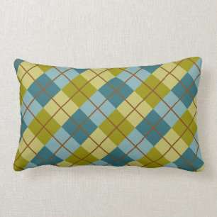 Teal Blue Olive Yellow Pattern Lumbar Cushion