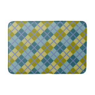 Teal Blue Olive Yellow Purple Pattern Bath Mat
