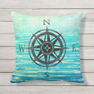 Teal Blue Ombre Sea Outdoor Pillow