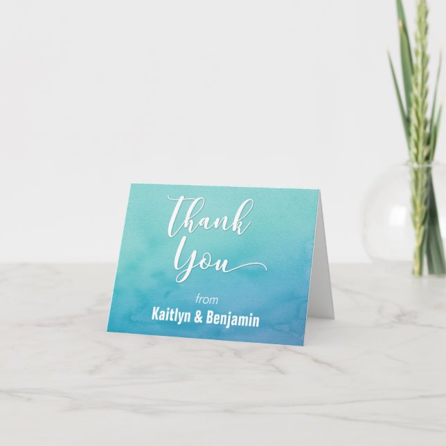 Teal & Blue Ombre Watercolor Thank You Note 2 (Front)